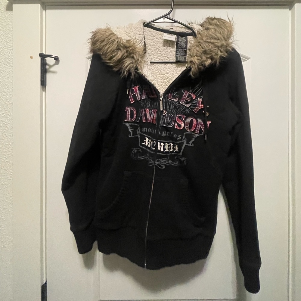 Harley Davidson lined fur hoodie. NWOT